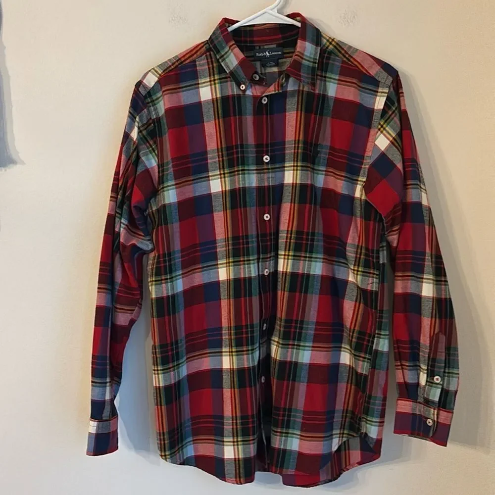 Ralph Lauren Boy unisex Multi colored plaid tartan flannel button down XL/18/20